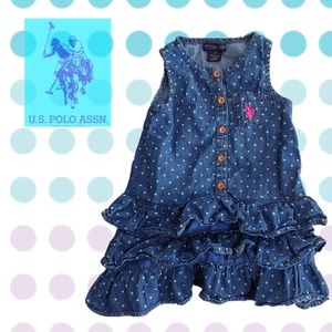 U.S. Polo Assn. Dress, Size 3T, Denim/White/Pink